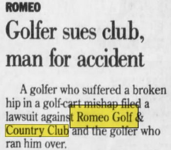 Romeo Golf & Country Club - Feb 1999 Lawsuit Golfer Hit By Cart